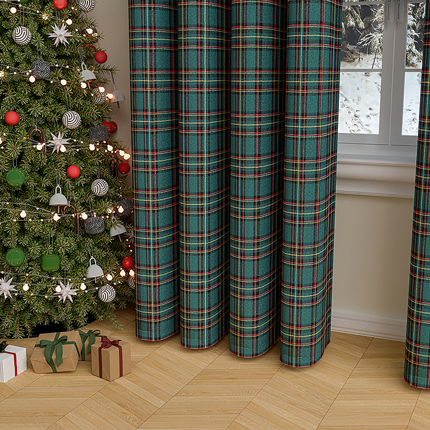 Rideau de Noël à carreaux · Rouge Vert · Style vintage