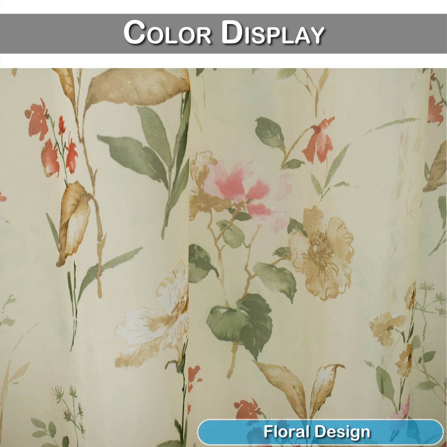 Floral Gauze Sheer Curtains, 1 Panel, Cream, 132x160cm/132x213cm/132x244cm