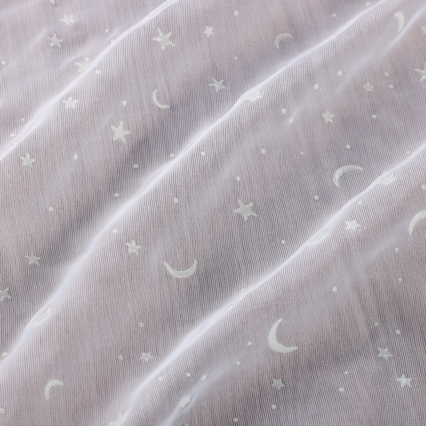 2 Voile Vorhänge mit nachleuchtenden Sternen und Mond
