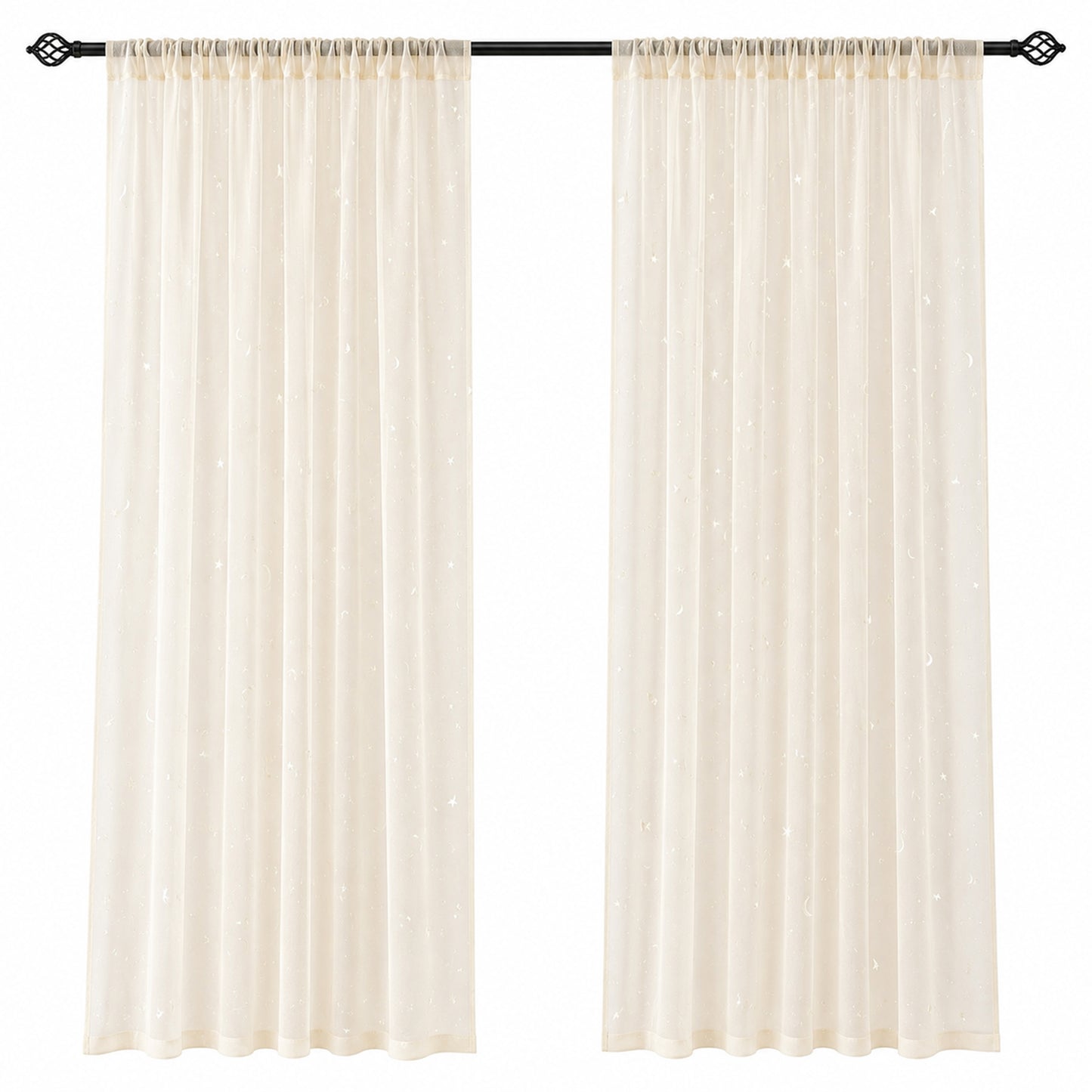 2 Voile Vorhänge mit nachleuchtenden Sternen und Mond