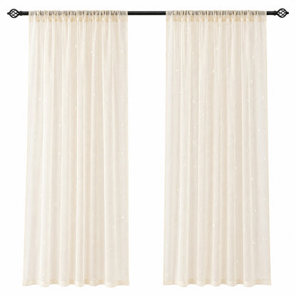 2 Voile Vorhänge mit nachleuchtenden Sternen und Mond