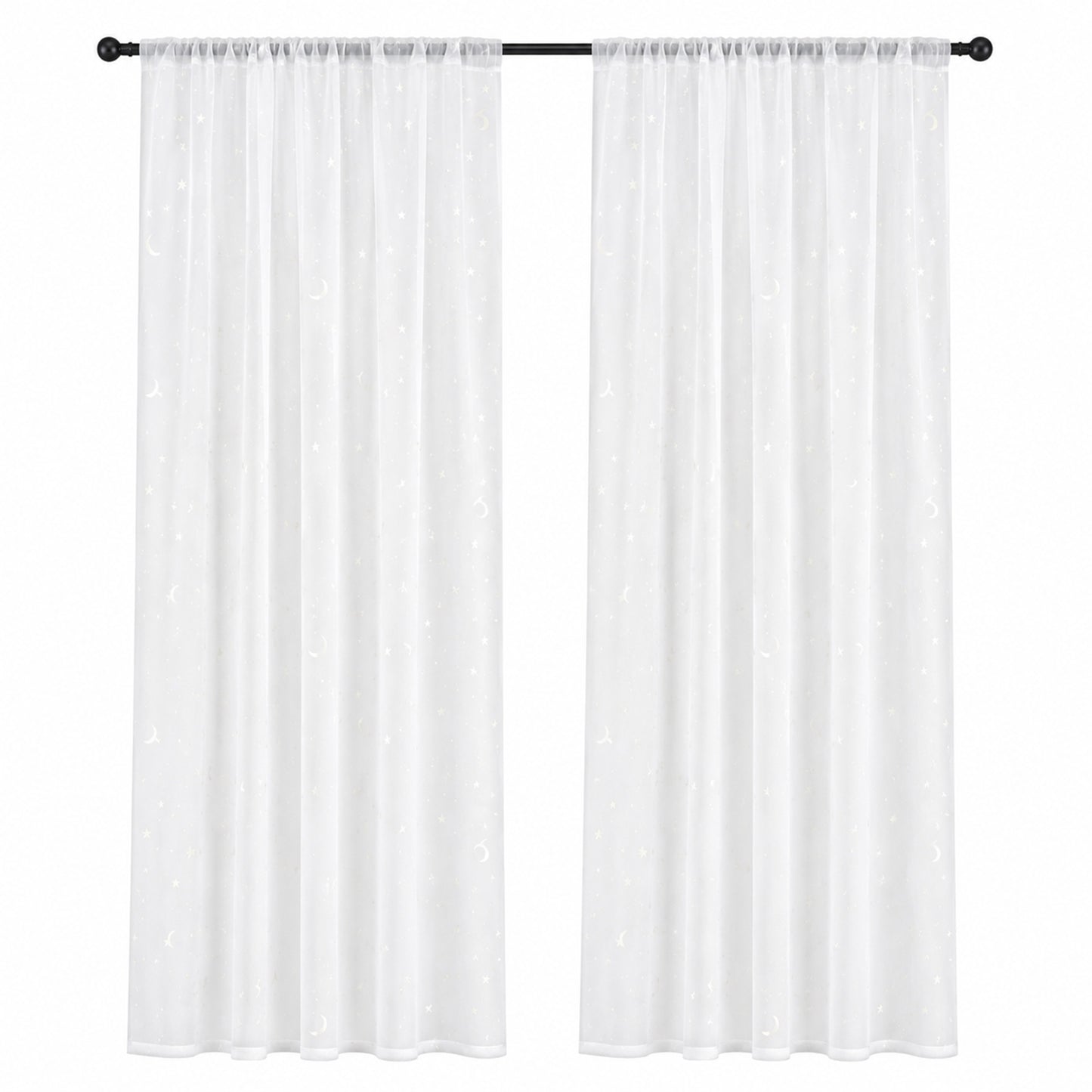 2 Voile Vorhänge mit nachleuchtenden Sternen und Mond