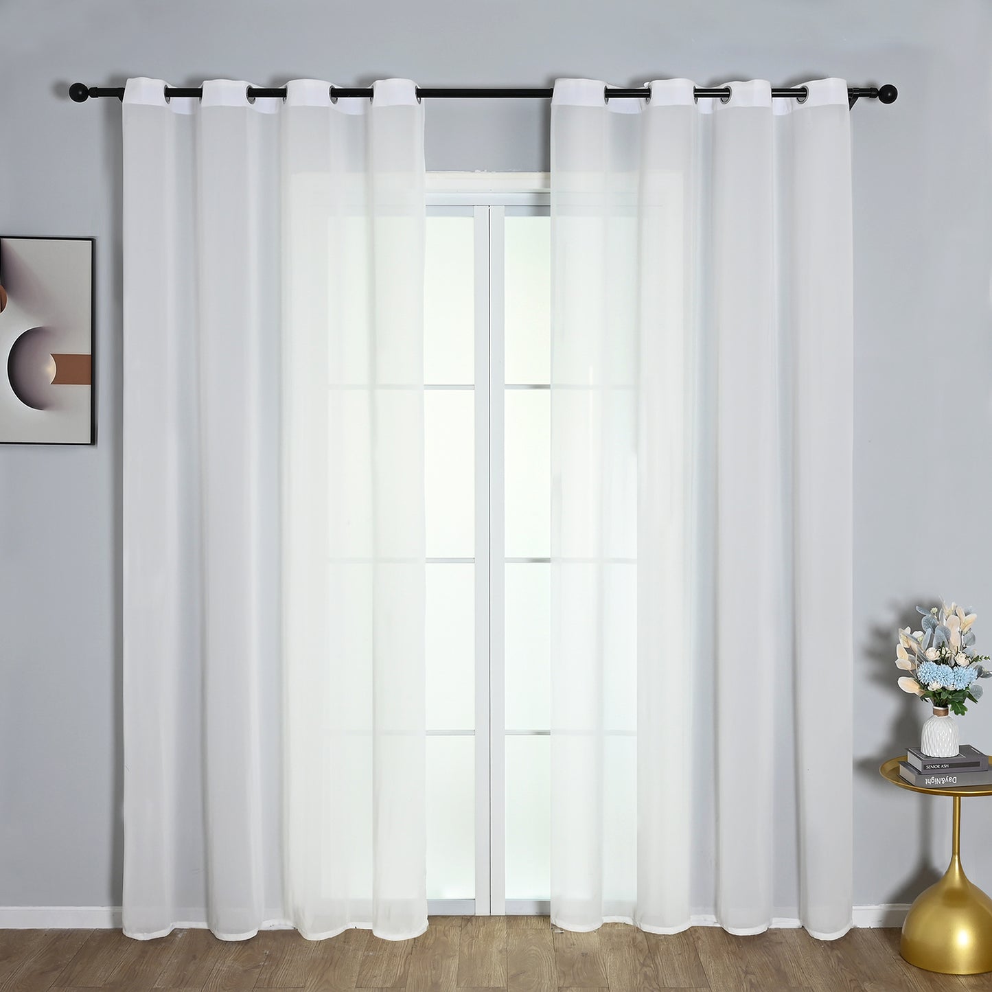 Rideaux transparents en mousseline de soie, 1 panneau, blanc, 140 x 145 cm/140 x 265 cm
