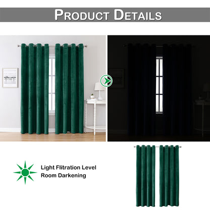 Rideaux en velours, 1 panneau, vert, 132*164cm/132*214cm/132*244cm