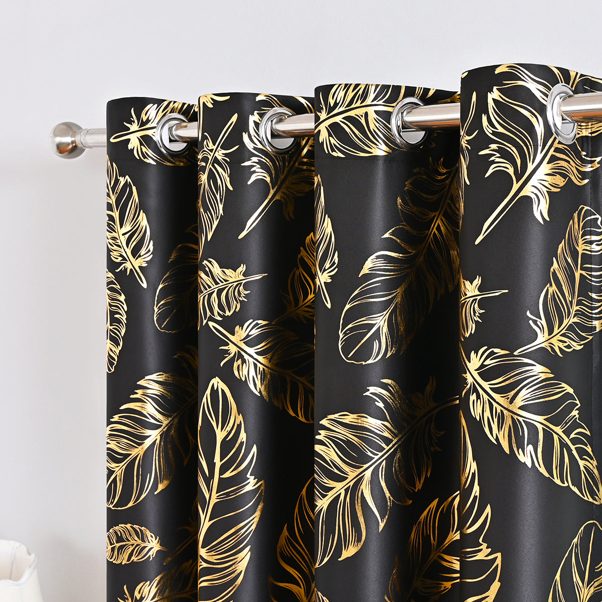 Gold Stamping Feather Curtains, 1 Panel, Black, 100*130cm/100*250cm
