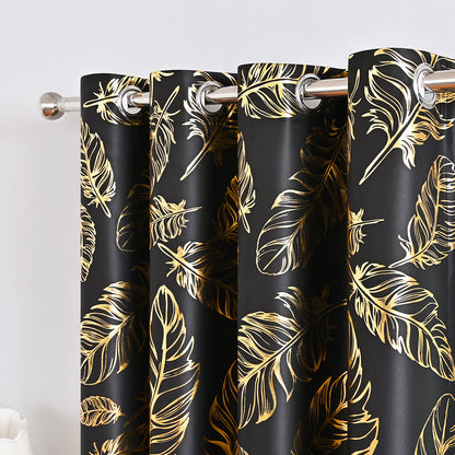 Gold Stamping Feather Curtains, 1 Panel, Black, 100*130cm/100*250cm