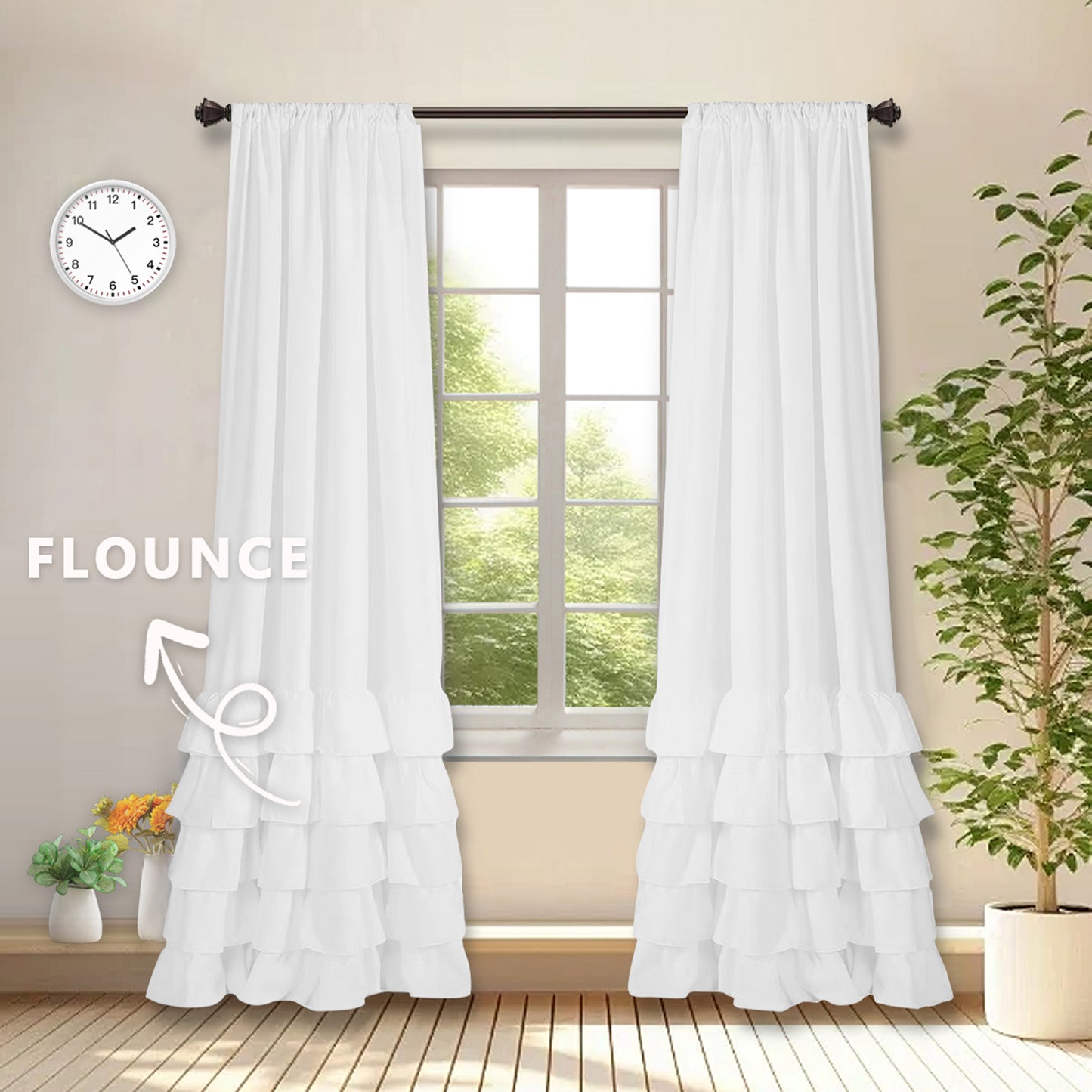 1 Panel Boho Ruffle Curtains White