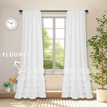 1 Panel Boho Ruffle Curtains White
