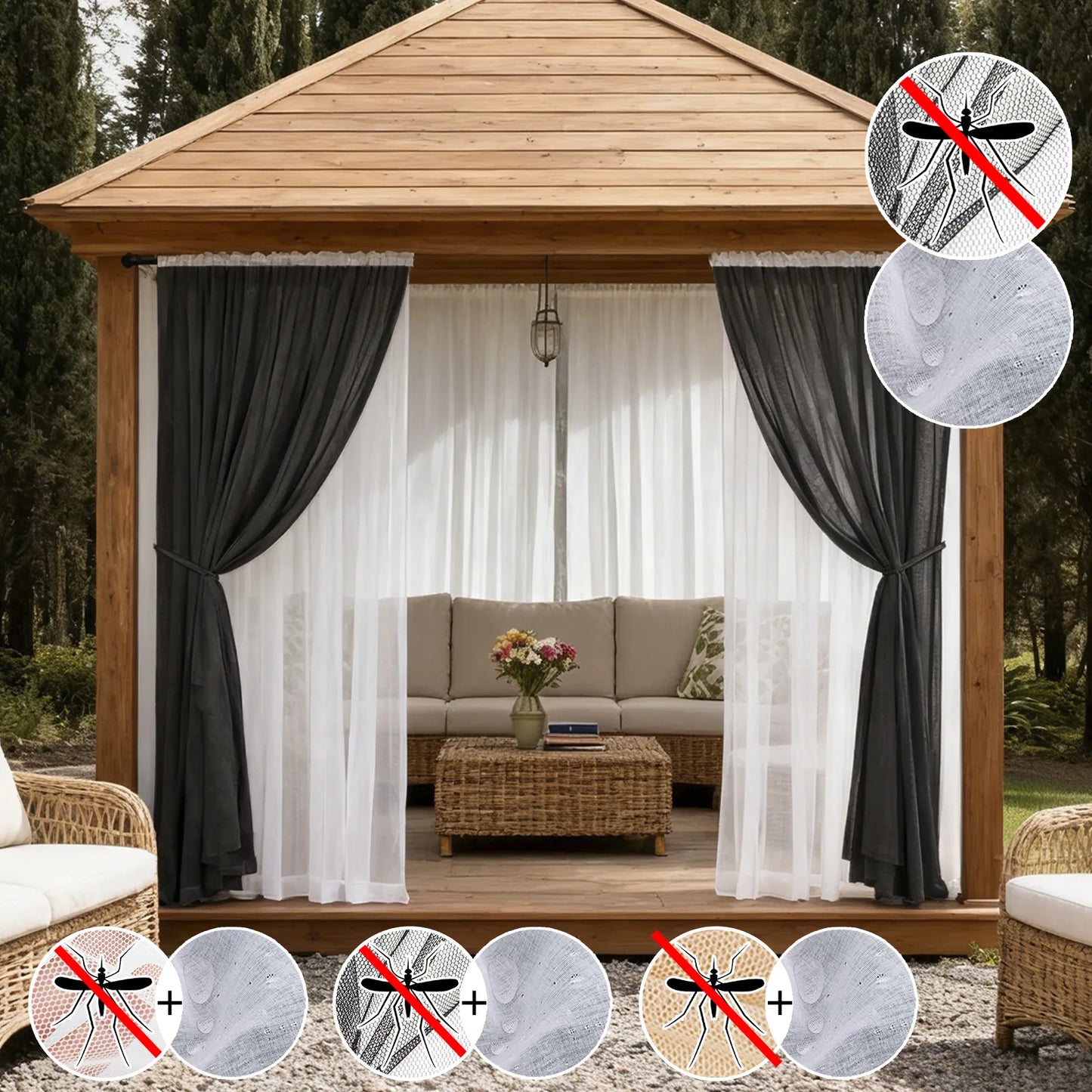 Double-layered outdoor curtain made to measure with mosquito net · Solmara