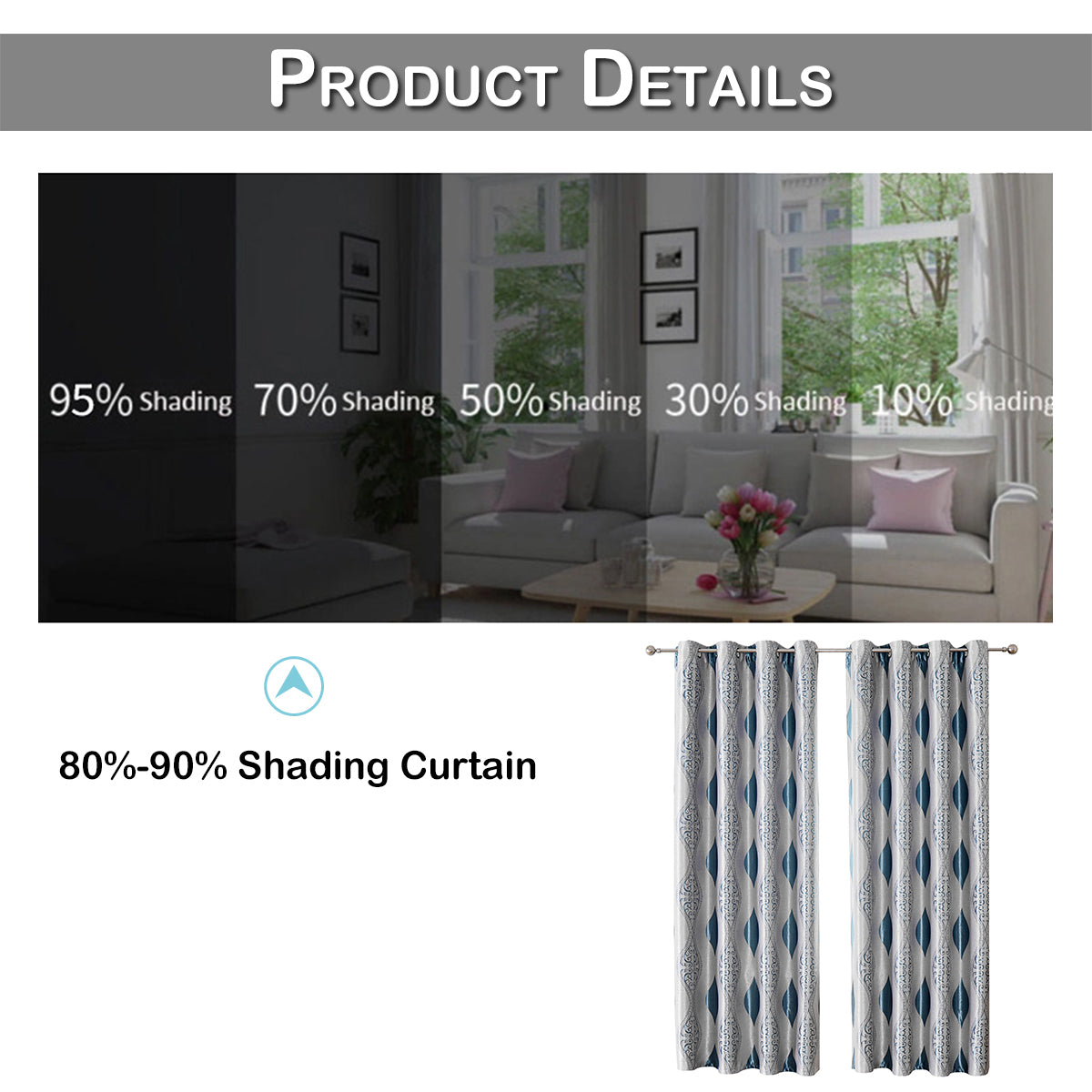 Geometric Curtains, 1 Panel, Blue, 100*130cm/100*250cm/140*260cm