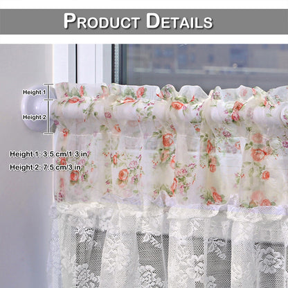 Floral Lace Sheer Short Curtains, 1 Panel, White, 132*45cm/132*60cm