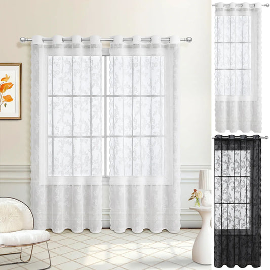 1 Panel Lace Floral Window Sheer Curtains
