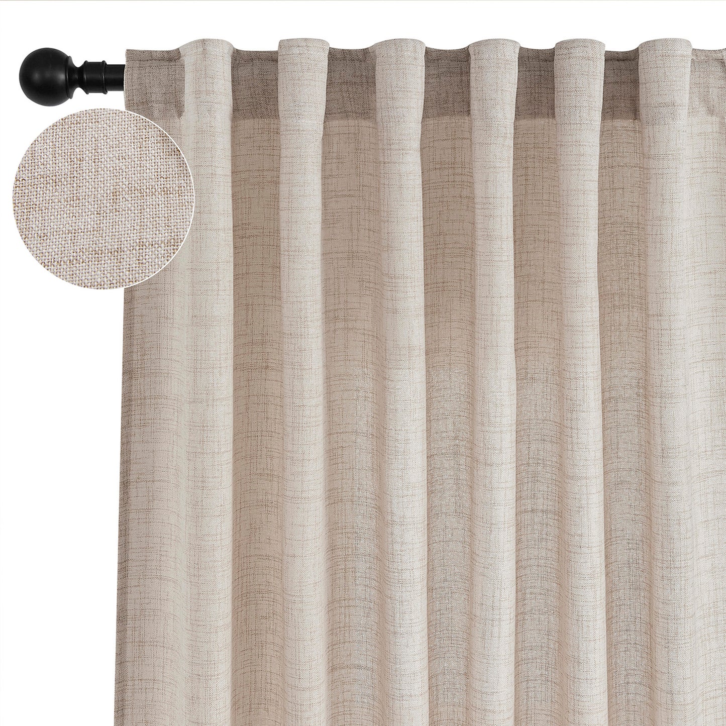 Rideau vintage aspect lin extra large couleur naturelle 1 panneau