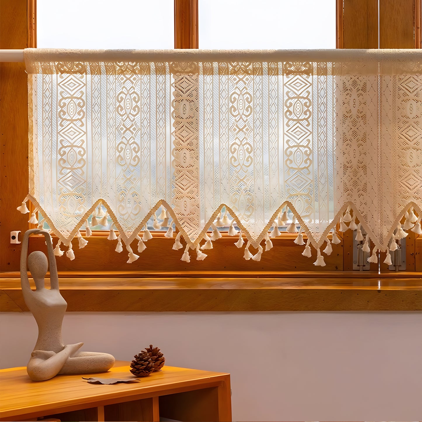 1 Panel Vintage Tassels Boho Window Short Curtains