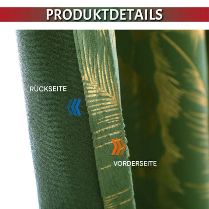 Rideaux de Noël en velours avec feuille d'or · Occultants · Rouge/Vert · 2 pièces