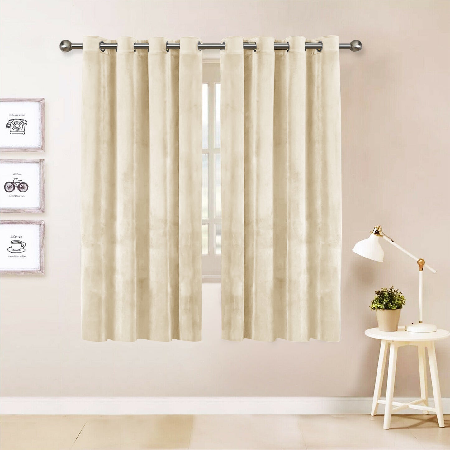 Rideau en velours épais, 1 panneau, beige, 132 x 137 cm/132 x 160 cm/132 x 213 cm