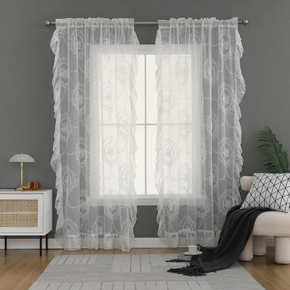 Voile Vorhänge Floral Spitze Rüschen Fenster Sheer Vorhänge Wohnzimmer Dekor 1 Panel