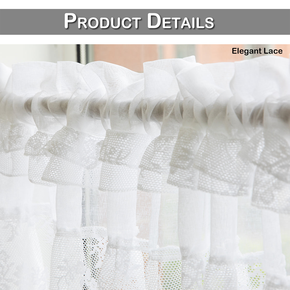 1 Panel Floral Lace Window Short Tier Curtains
