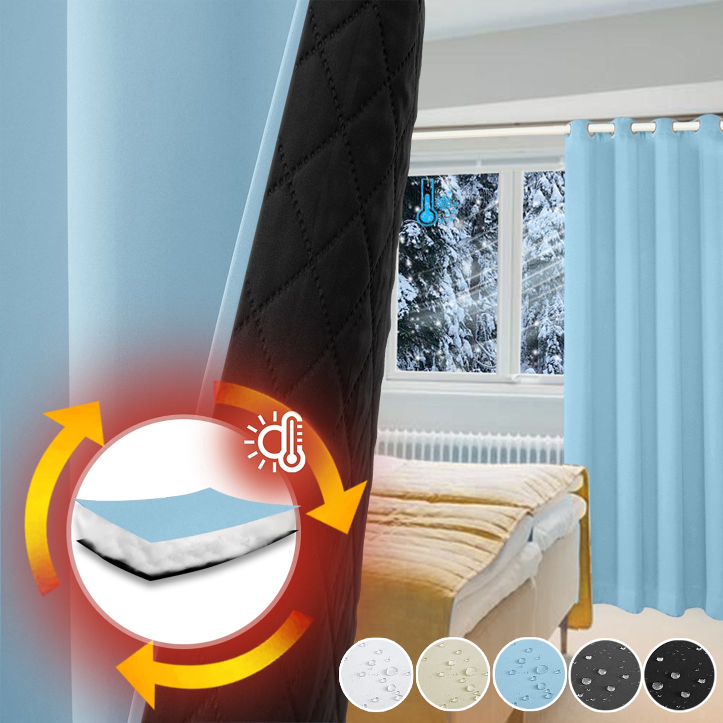 Outdoor Curtain – Waterproof, Windproof and Quilted, 100% Blackout, 1/2 Panel
