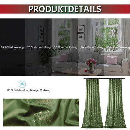 Weihnachts Samtvorhänge mit Goldfolie Schneeflocken 2-teilig Rot oder Grün