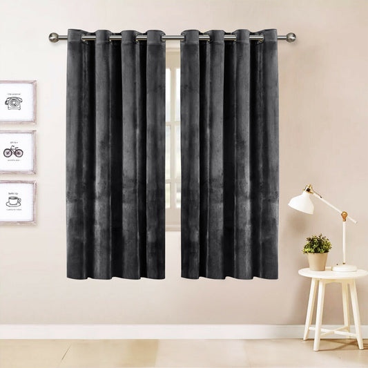 Velvet Thicken Curtain, 1 Panel, Dark Gray, 132x137cm/132x160cm/132x213cm