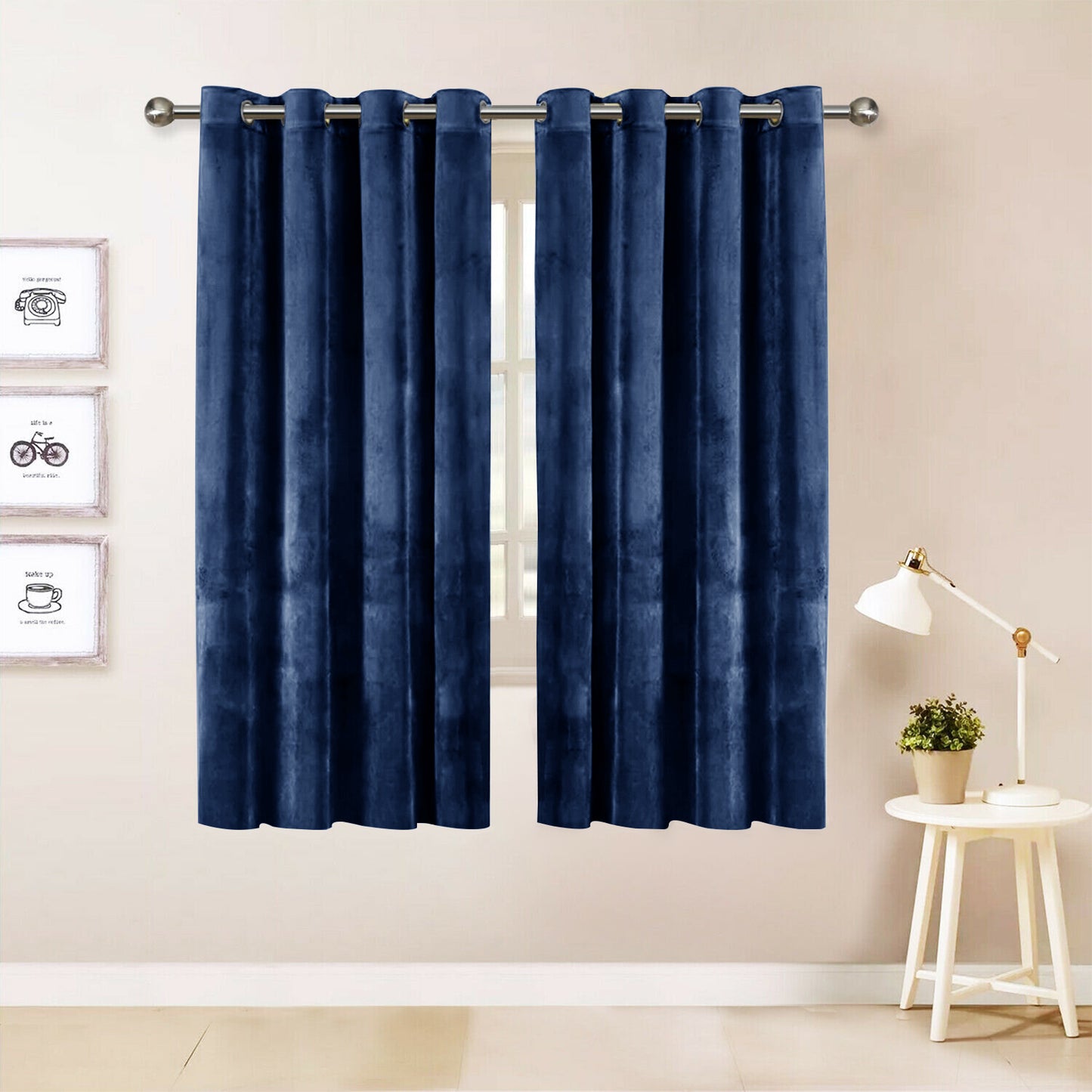 Rideau en velours épais, 1 panneau, bleu, 132 x 137 cm/132 x 160 cm/132 x 213 cm