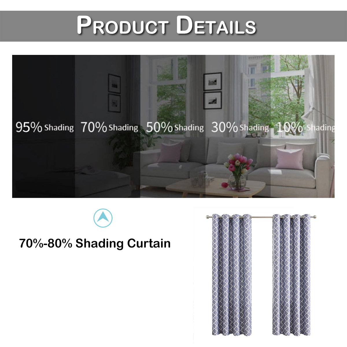 Rideaux imprimés marocains, 1 panneau, gris, 100*130cm/100*250cm/140*260cm