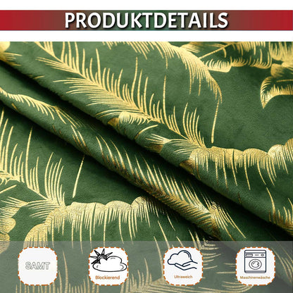 Rideaux de Noël en velours avec feuille d'or · Occultants · Rouge/Vert · 2 pièces