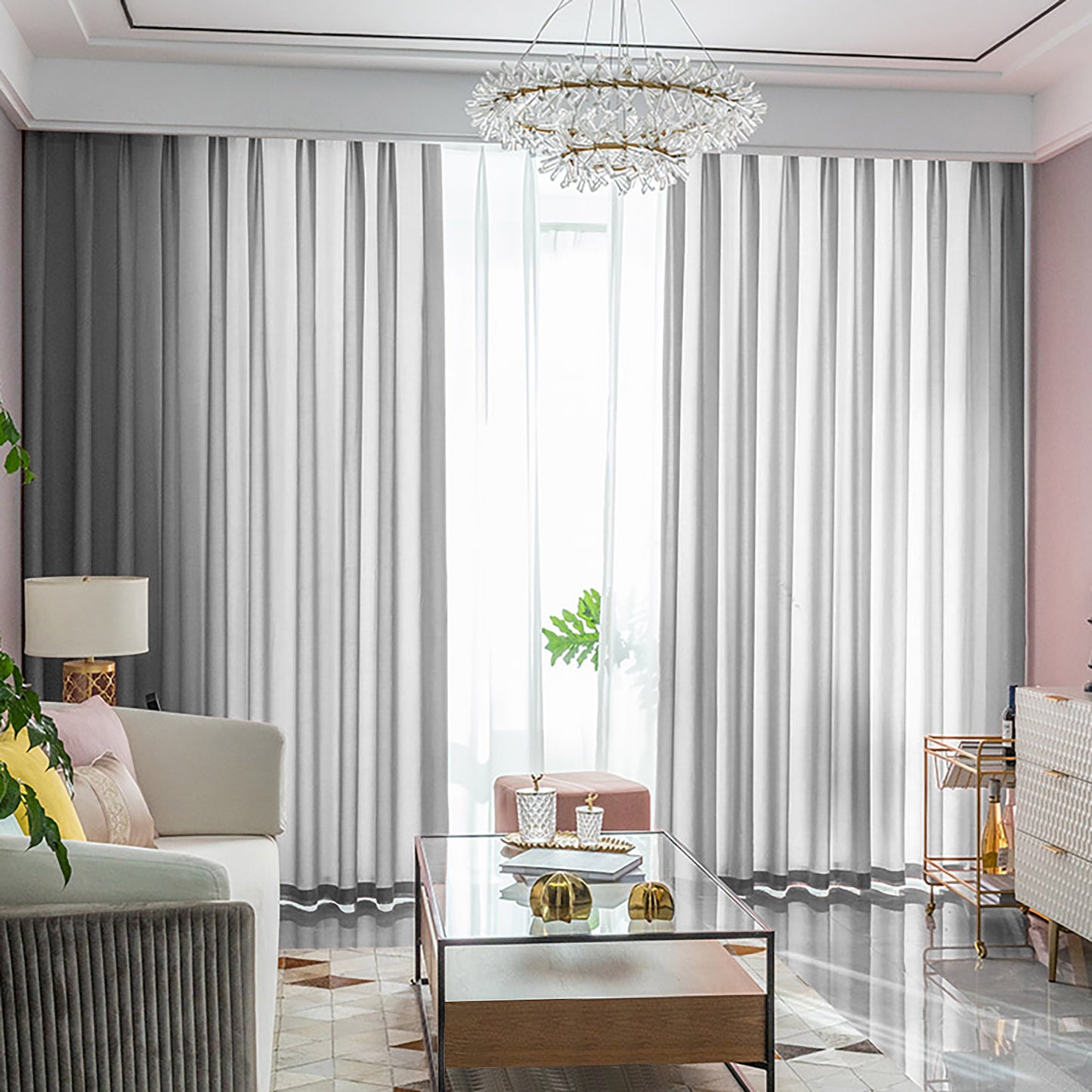 Rideaux transparents en mousseline de soie, 1 panneau, gris clair, 140 x 265 cm