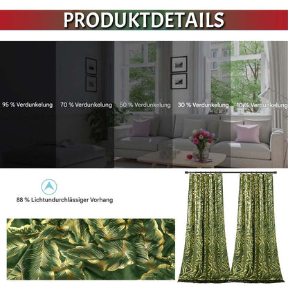 Rideaux de Noël en velours avec feuille d'or · Occultants · Rouge/Vert · 2 pièces