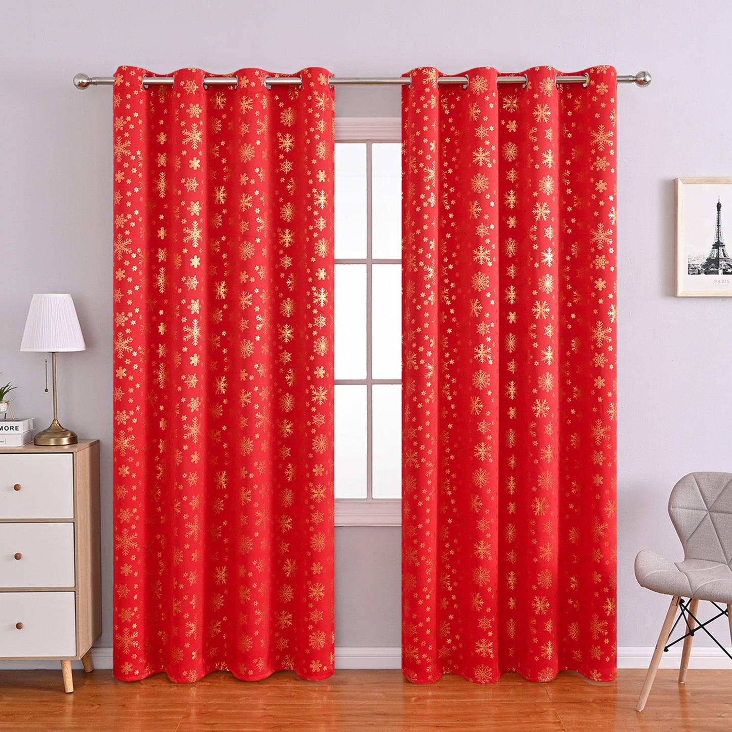 Christmas Blackout Curtains, 1 Panel, Red, 100*130cm/100*200cm/100*250cm/140*260cm