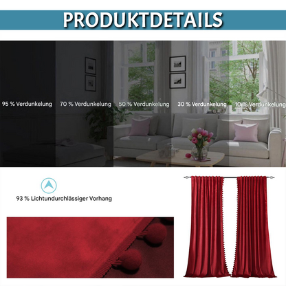 Rideaux de Noël en velours avec pompons 2 pièces rouge ou vert