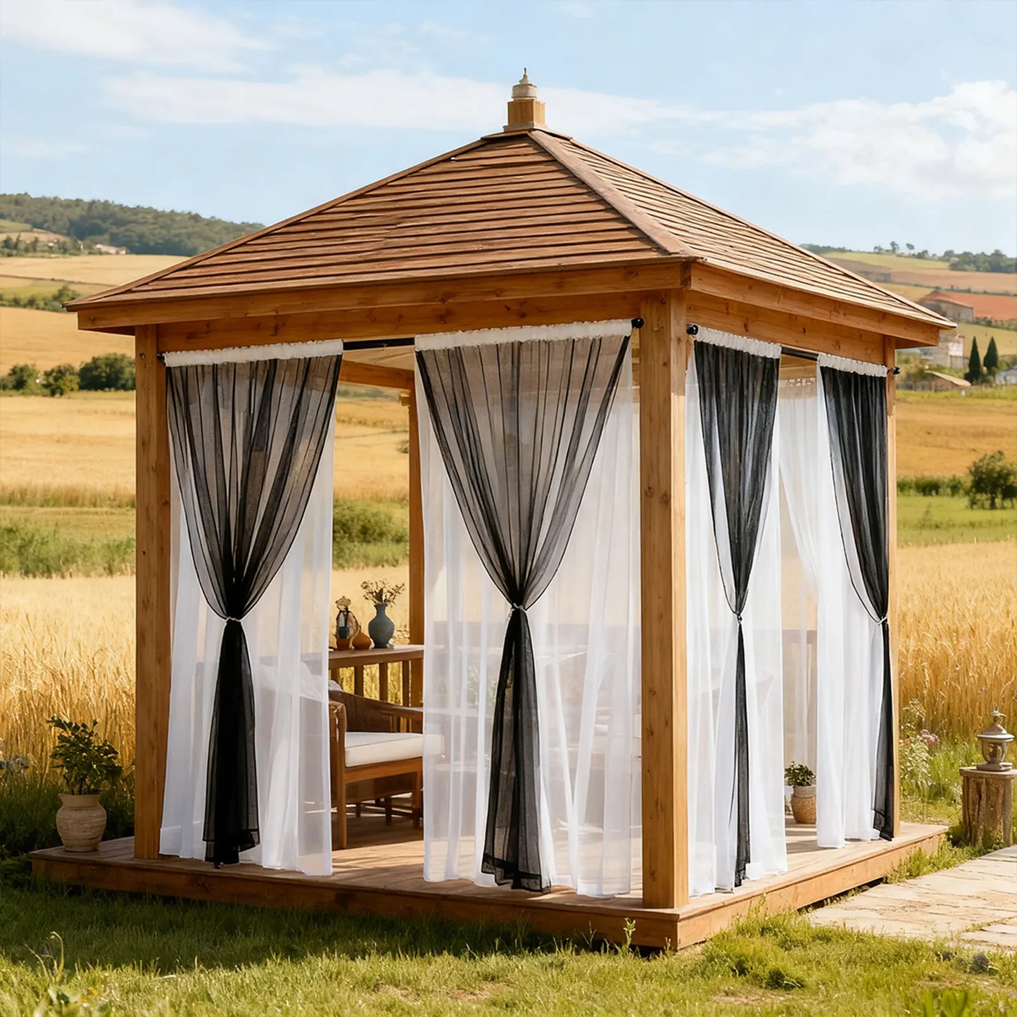 Double-layered outdoor curtain made to measure with mosquito net · Solmara