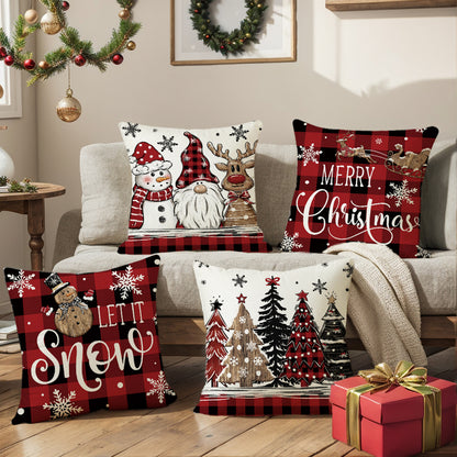 4er-Set Weihnachts-Kissenbezüge aus Leinen – Softe Dekokissen für Sofa und Bett (45×45 cm)