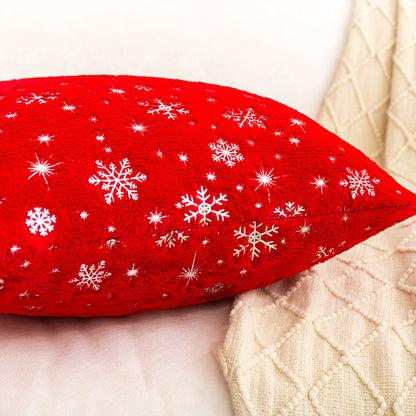 Soft plush pillowcase with snowflakes and gold embossing