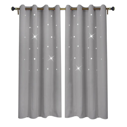 Blackout curtain with cut-out stars and overlay design