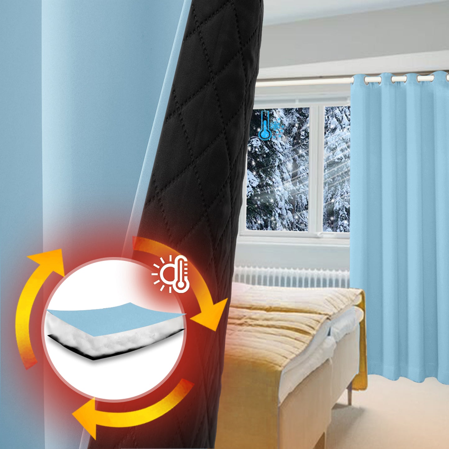 Outdoor Curtain – Waterproof, Windproof and Quilted, 100% Blackout, 1/2 Panel