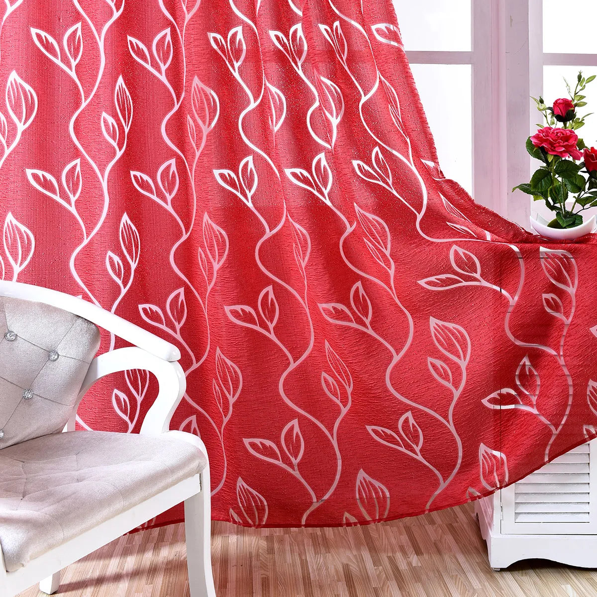 1 Panel Leaves Window Curtain Living Room Decor