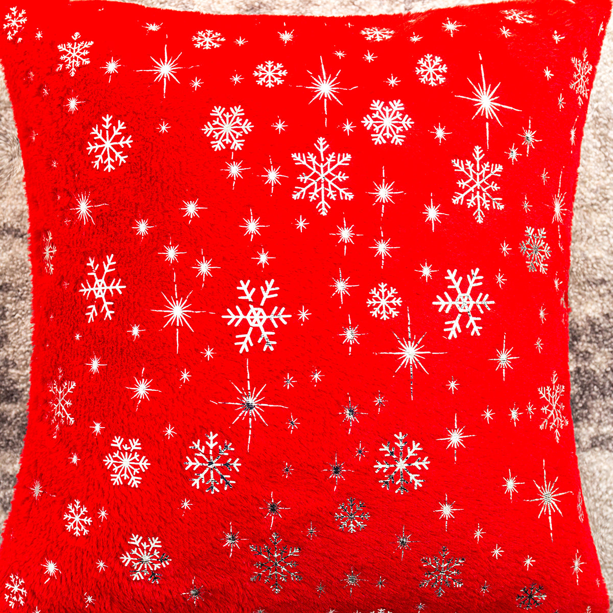 Soft plush pillowcase with snowflakes and gold embossing