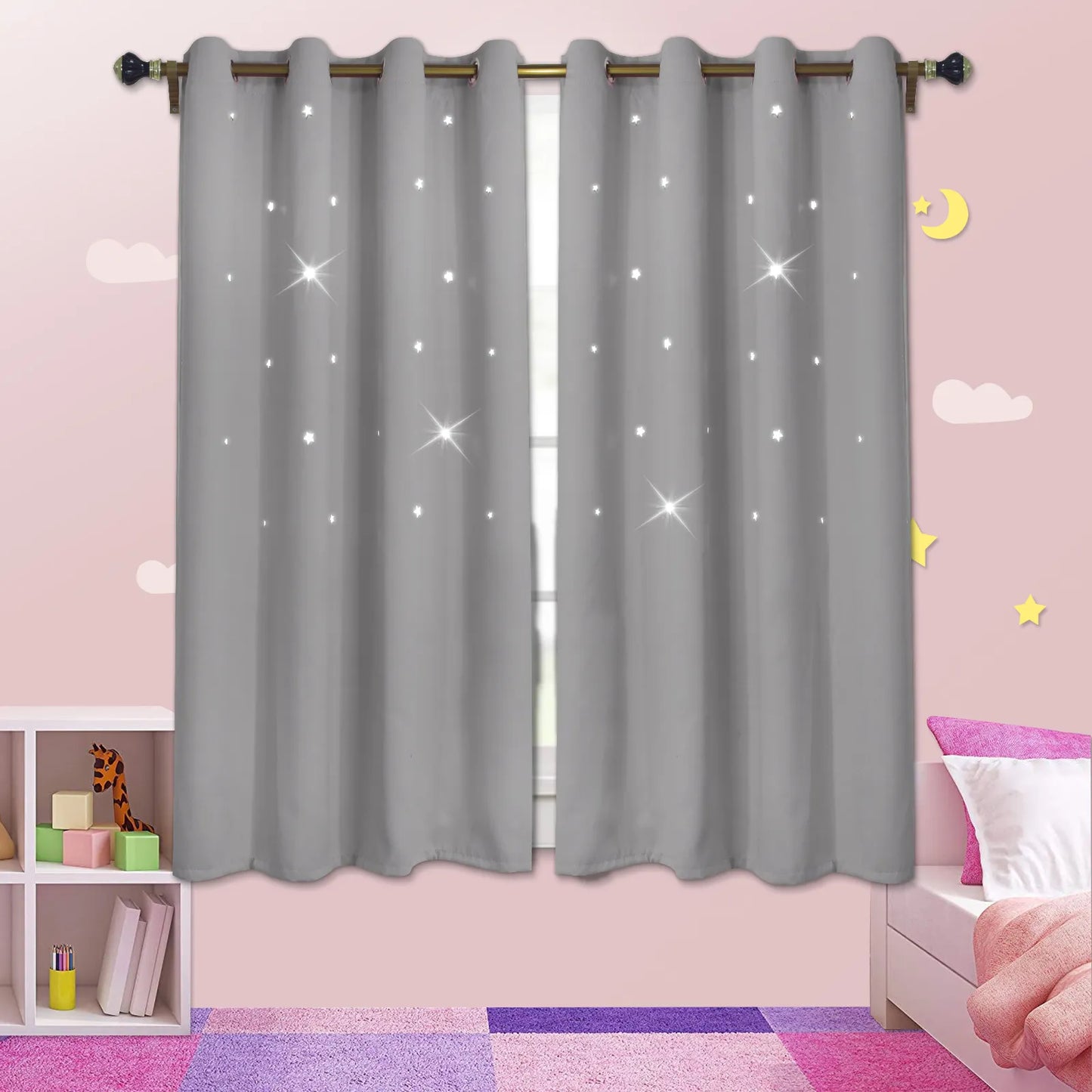 Blackout curtain with cut-out stars and overlay design