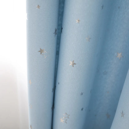 Blackout curtain with double-layered tulle, cut-out stars and silver print – 1 piece