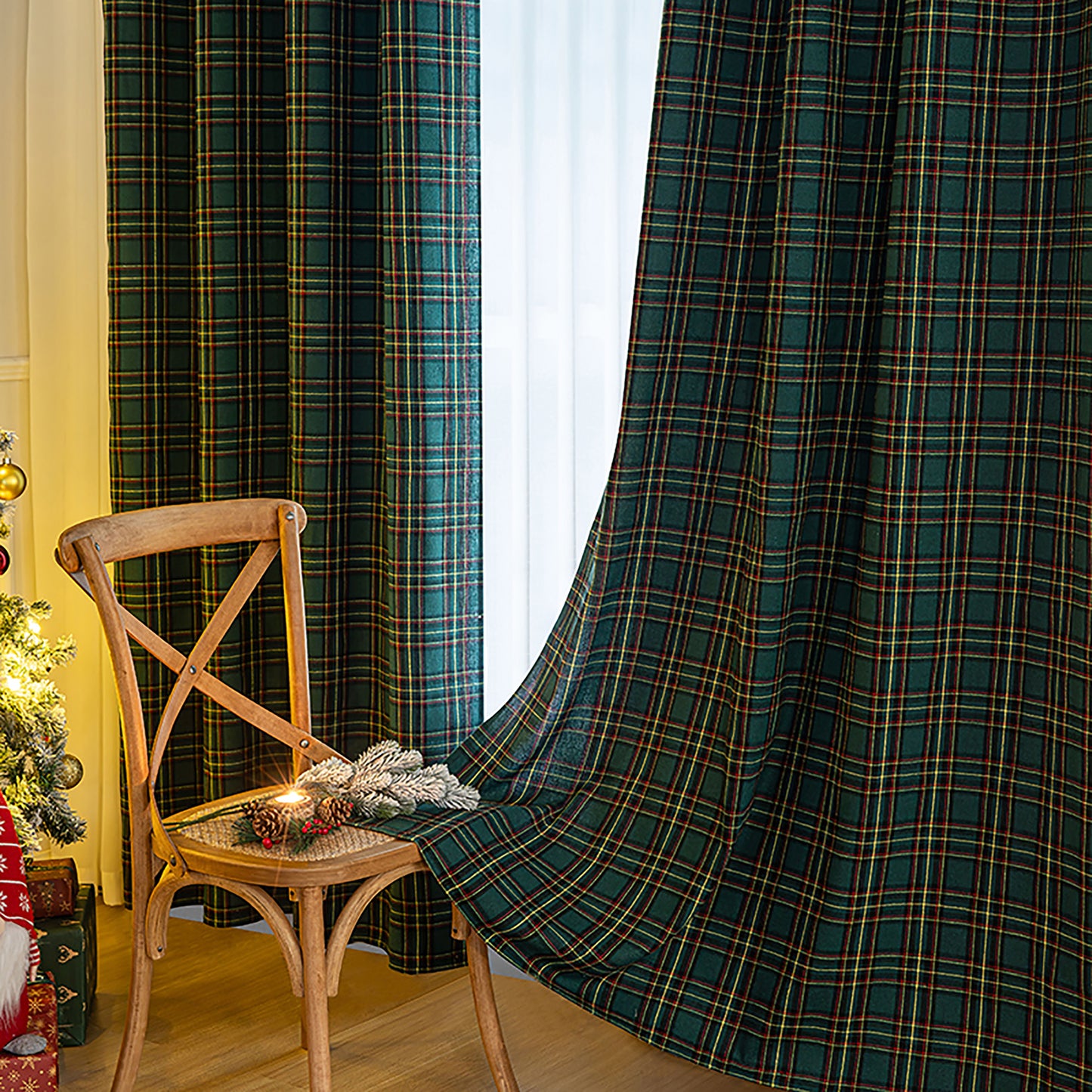 Rideau de Noël à carreaux · Rouge Vert · Style vintage