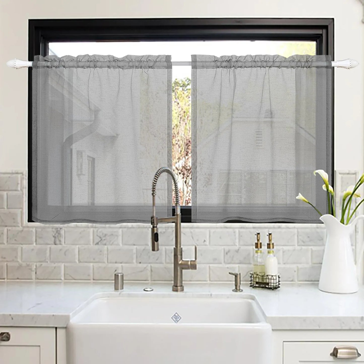 1 Panel Waterproof Short Sheer Tier Curtain