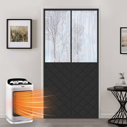 Magnetischer gesteppter Thermo Türvorhang mit großem Fenster · Wärmeschutz für Winter und Sommer
