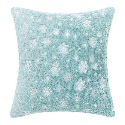 Soft plush pillowcase with snowflakes and gold embossing