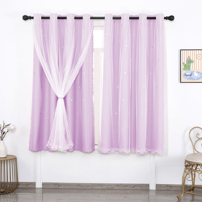 Verdunkelungsvorhang mit Tüll Overlay und Ausgestanzten Sternen – Einzelne Gardinenbahn