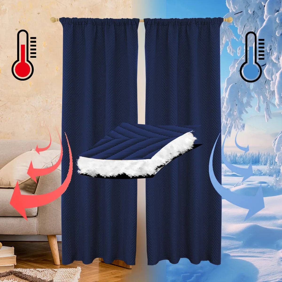 Rideau thermique épais sur mesure avec matelassage chevrons - Tessaro