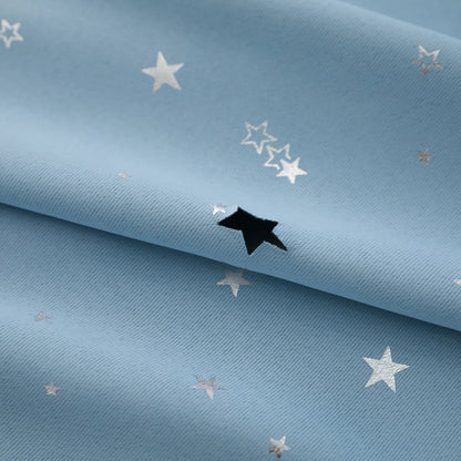 Blackout curtain with double-layered tulle, cut-out stars and silver print – 1 piece