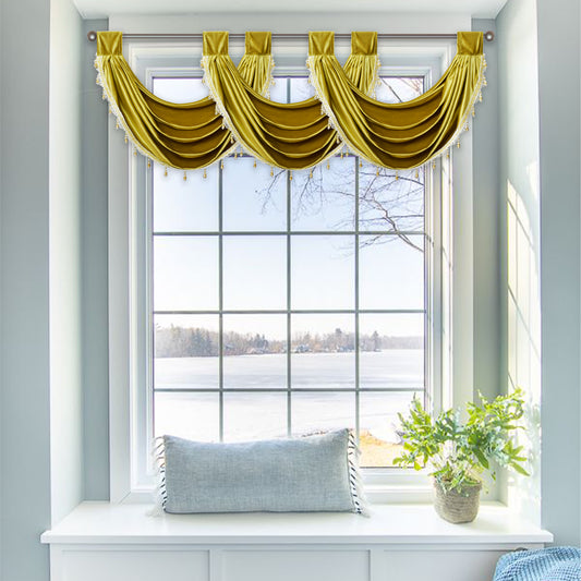 Velvet Tassel Swag Curtains, 1 Panel, Green, 76*60cm