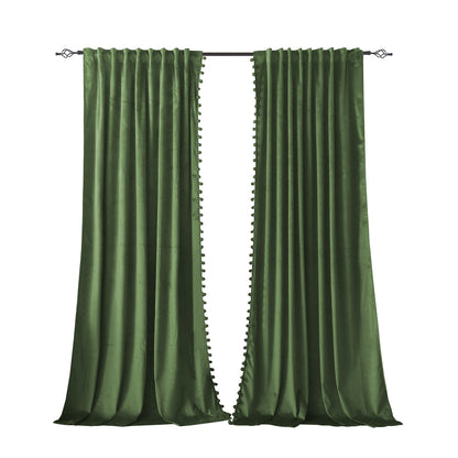 Rideaux de Noël en velours avec pompons 2 pièces rouge ou vert